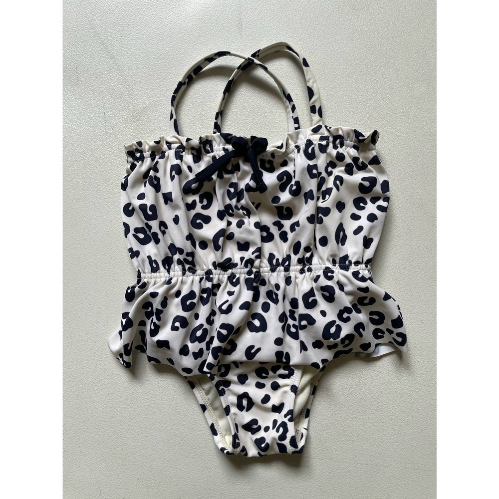 Baby Gap White and Navy Leopard Print Swimsuit with Ruffle • Size 18-24M 🗣